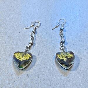 Silver Heart Earrings with real flower Design - pick one